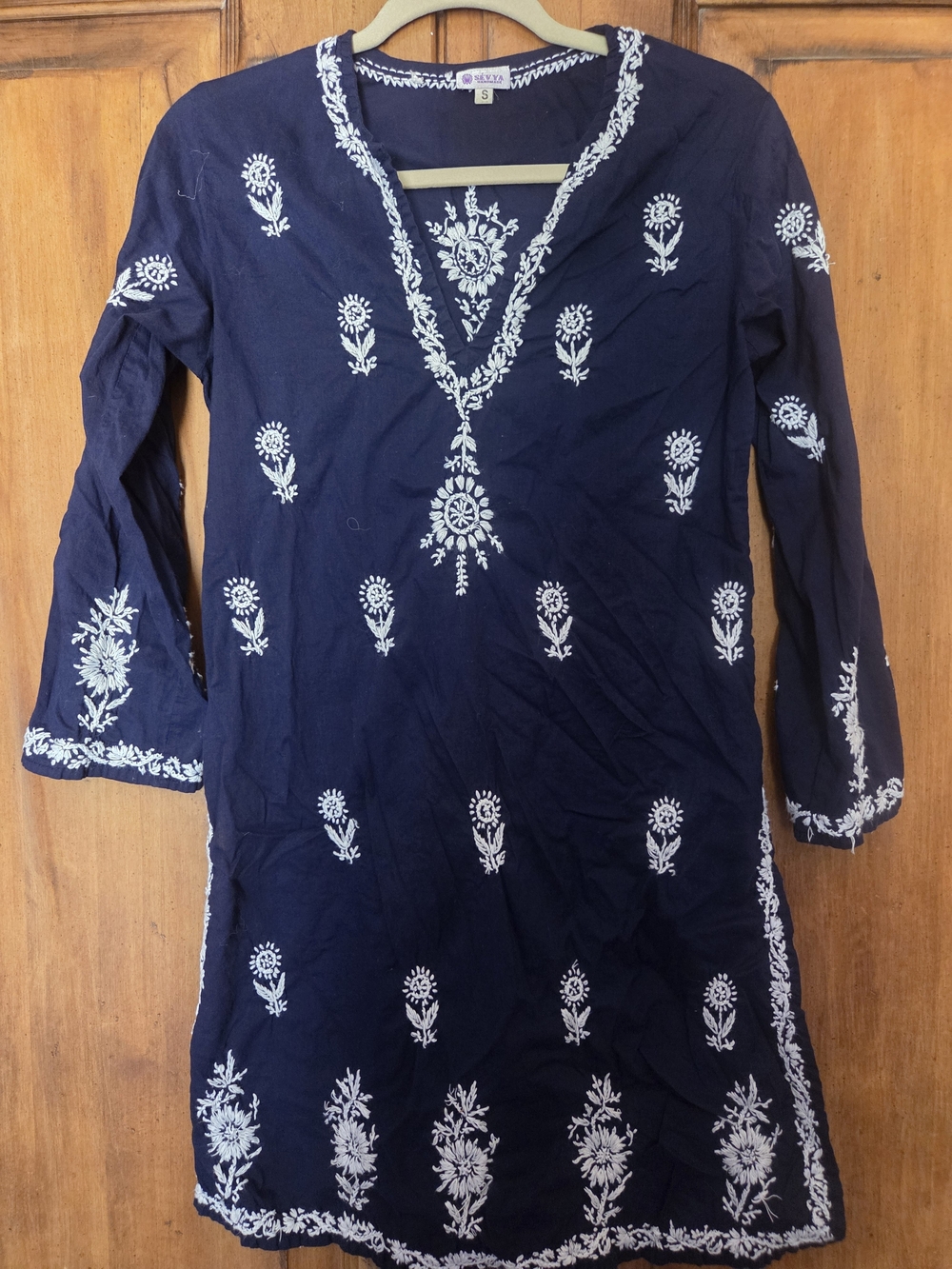 Embroidered Tunic with White Floral Stitching